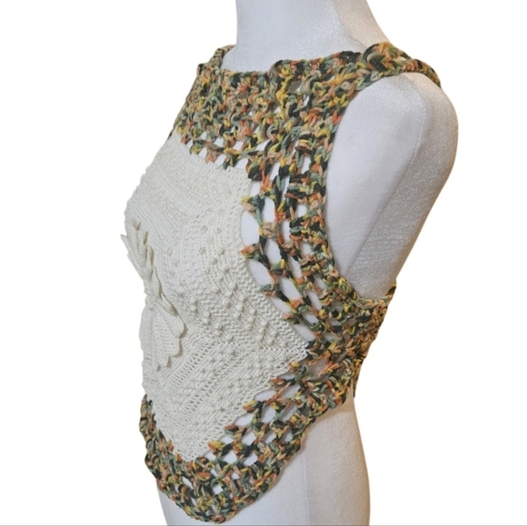 Hand Crafted Hexagon Silhouette Crochet Top Cotton & Acrylic Boho Multicolored - Picture 6 of 17